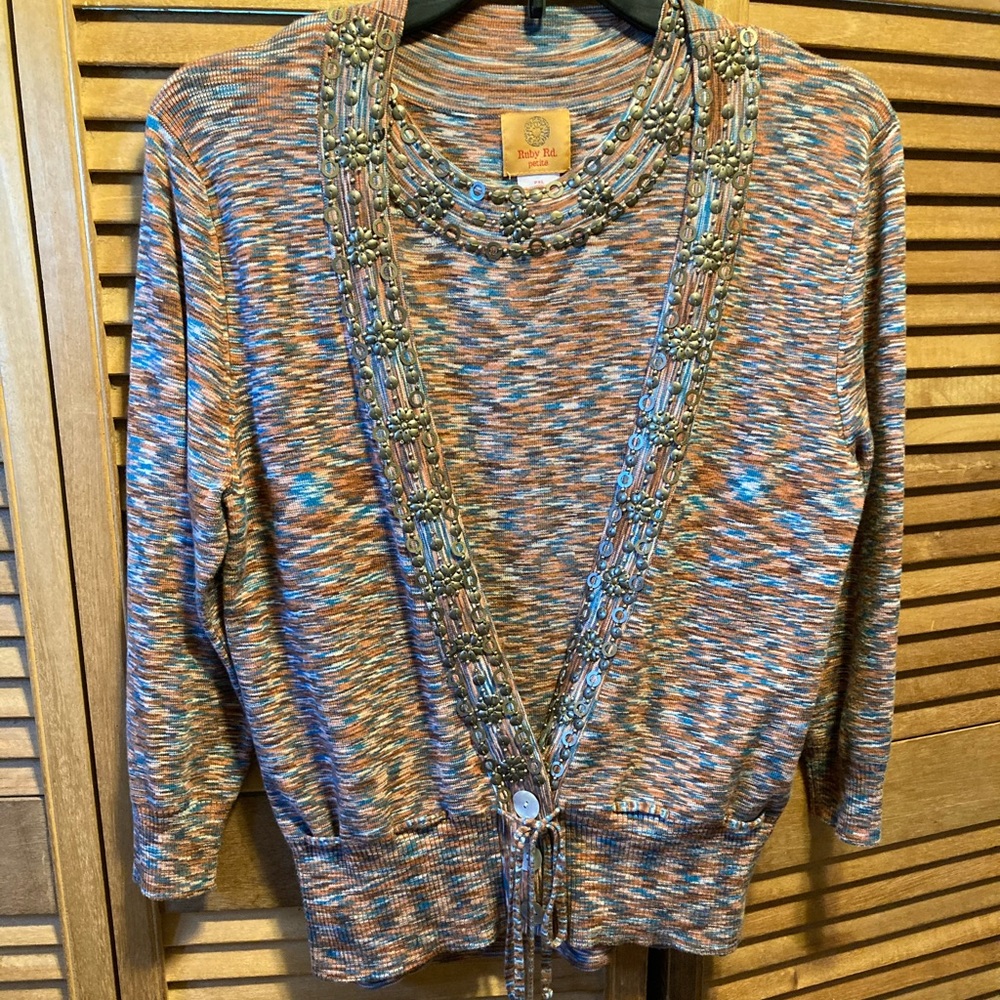 Ruby Rd. Multicolored Embellished 2pc Cardigan Set - image 1